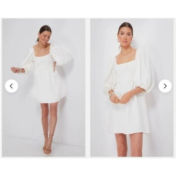 Tuckernuck Annie Dress Smocked Mini Linen Size XS White Wedding Bachelorette - Picture 2 of 10